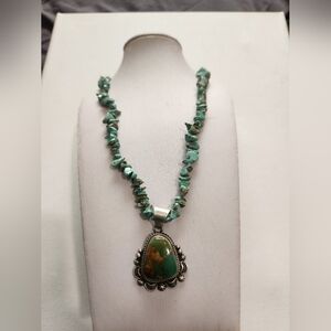 Signed E. M. Linkin Sterling Turquoise Pendant And Necklace